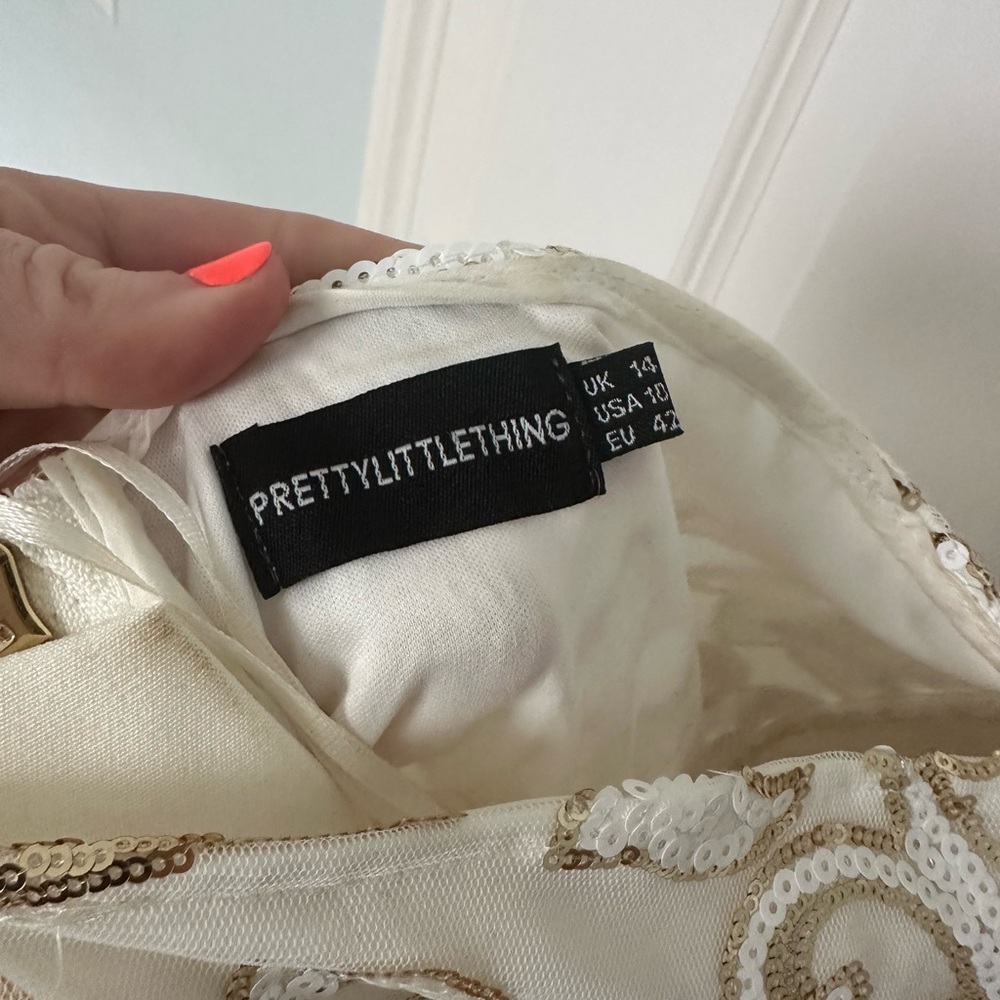 PrettyLittleThing Cream and Gold Mini Dress